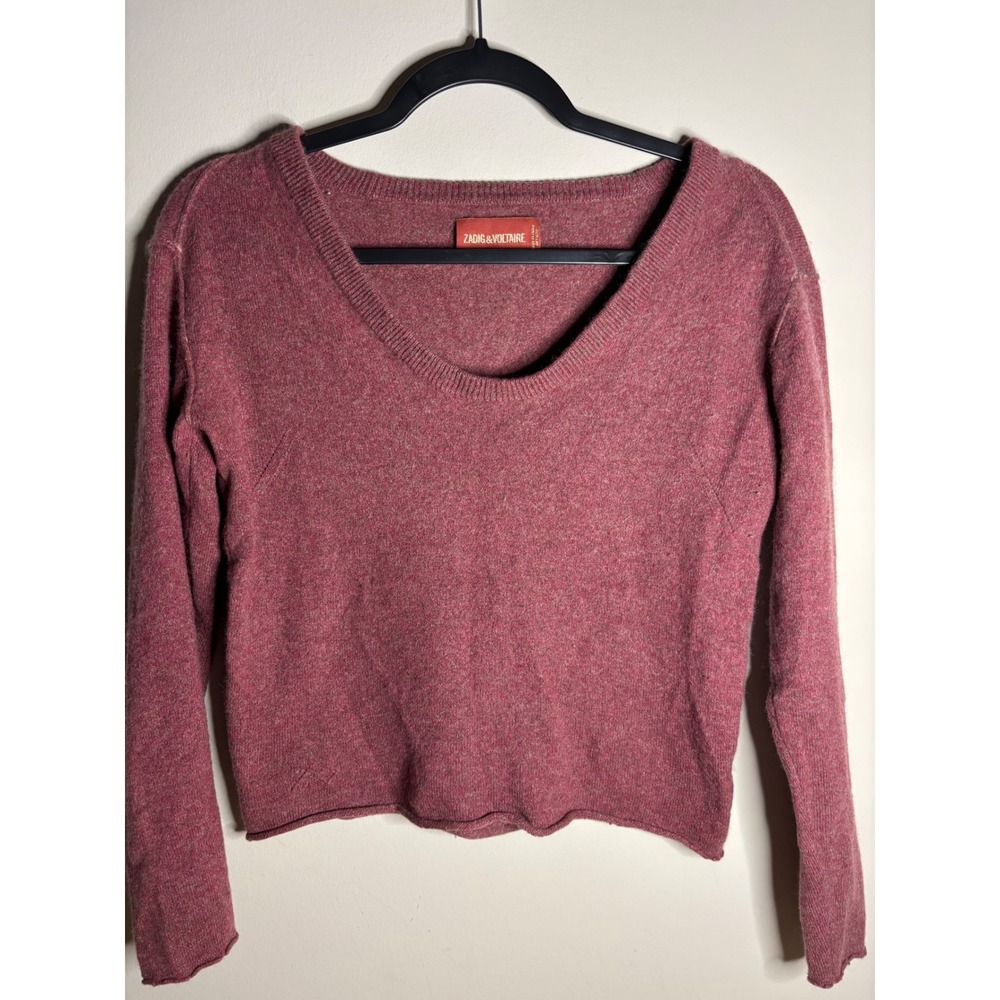 Zadig & Voltaire Cashmere Sweater V Neck Long Sleeve Burgundy Small